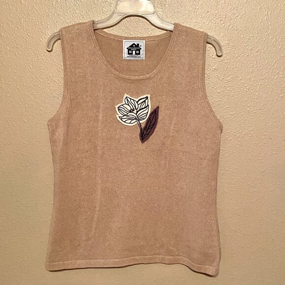 STORYBOOK KNITS Tan Tank Top Flower Applique Approx Size (L) - Picture 1 of 4